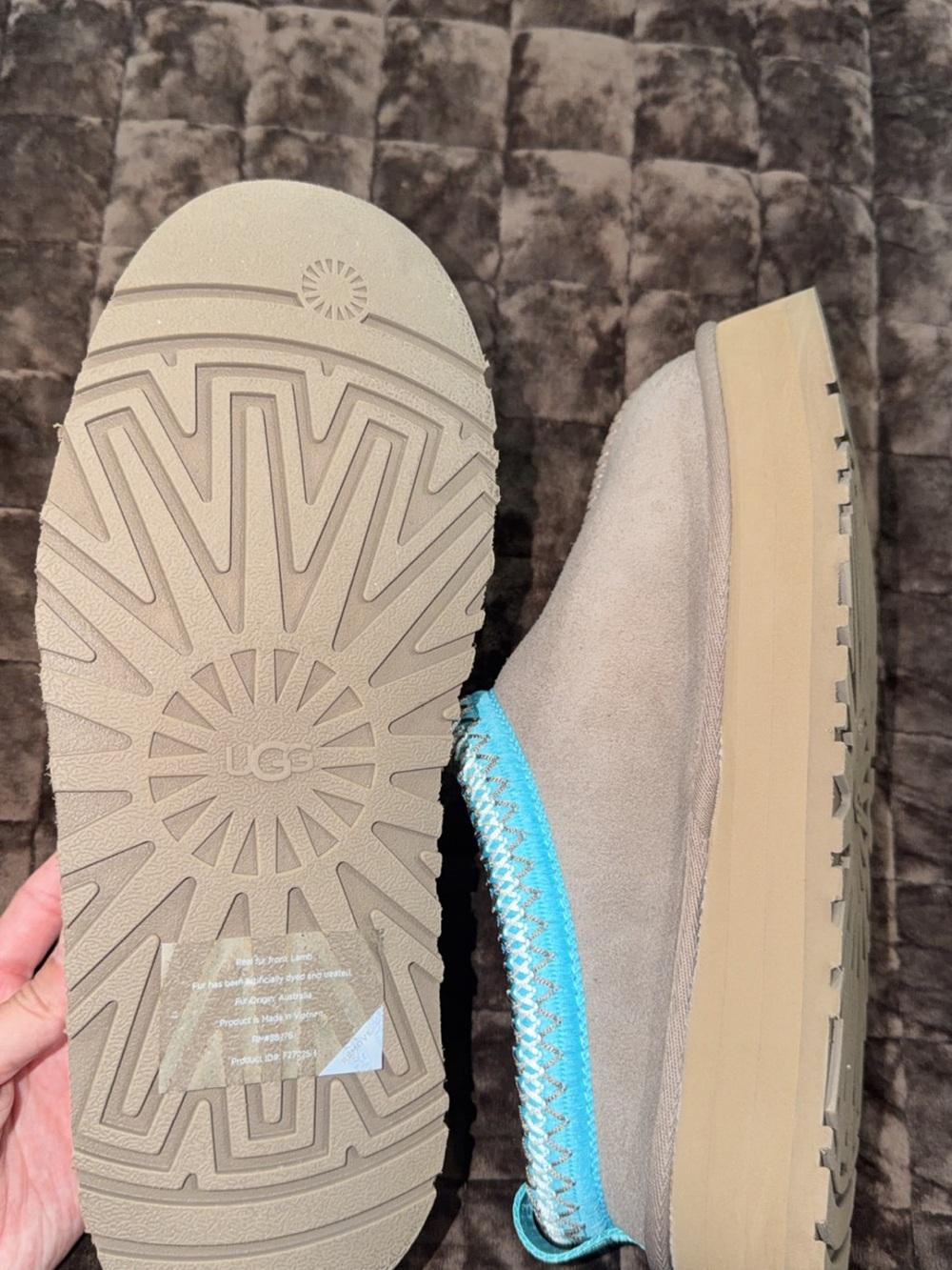UGG Women's Taupe Suede Slip-On Clogs with Aqua Trim - Picture 3 of 3